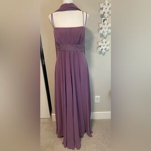 nwt davids bridal purple beaded formal dress with shawl
